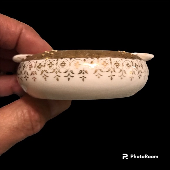 Vintage Rare Lefton Hand-Painted Gold Trim Ashtray Petite Gilded w/White Stones - Picture 8 of 10